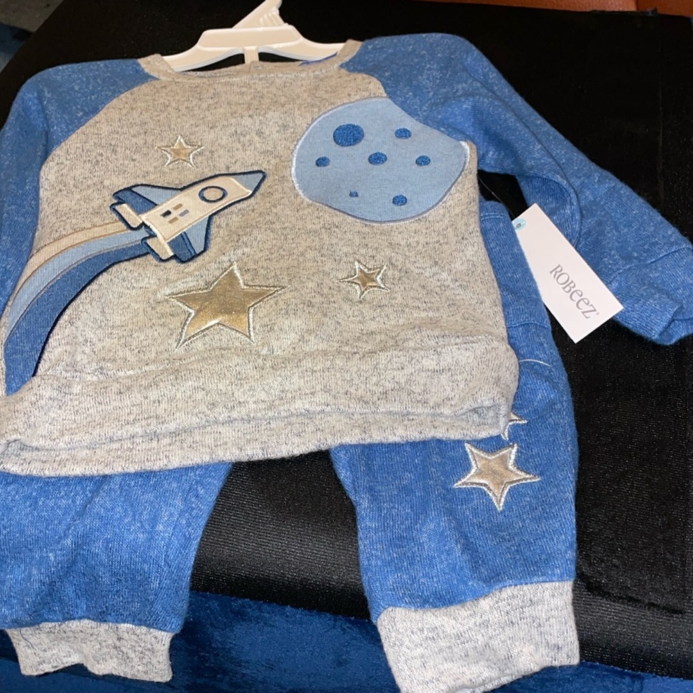 Roobeez boys super soft blue/grey 2-piece set 12 months NWT